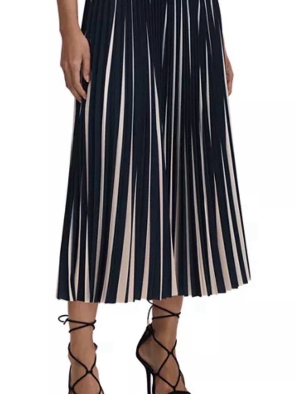 Reiss Navy and blush beige Pleated Striped Midi Skirt size 0